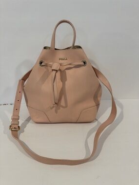 Furla Pink Leather Drawstring Bucket Bag